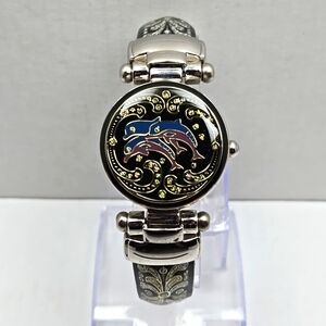 Womens Vivani Hidden Dial Watch 28mm Silver Dolphins Cuff Bangle New Battery